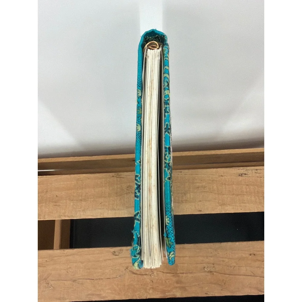 Vintage Turquoise Silk Brocade Address Book Asian Pagoda Pattern Gold Telephone